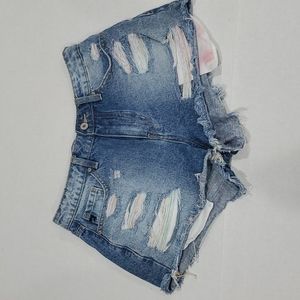 KanCan Distressed Multicolored Thread High Rise Denim Jean Shorts M